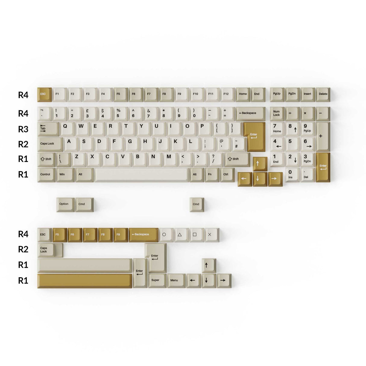 Cherry Profile Double-Shot PBT Full Set Keycaps Camel UK ISO Layout