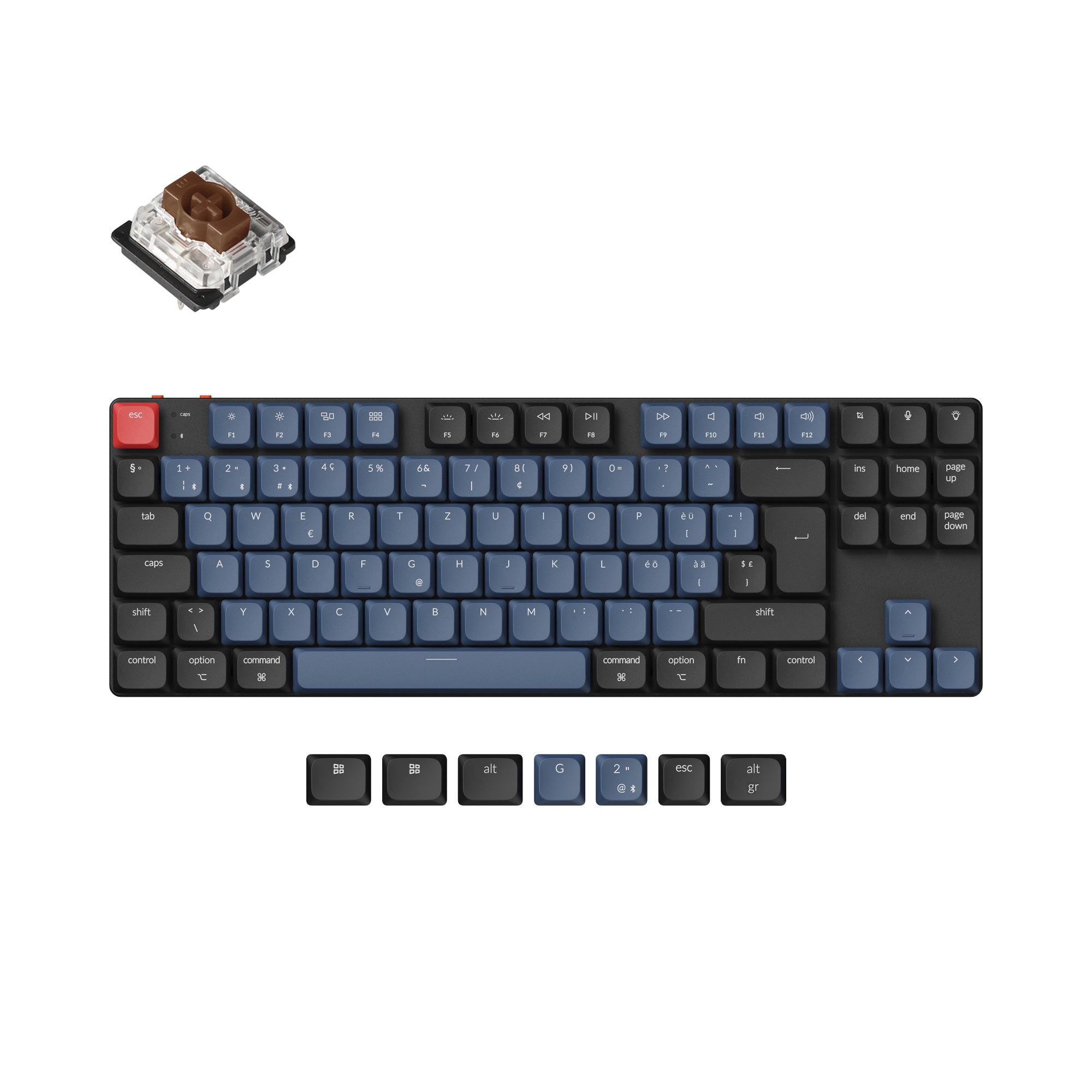 Keychron K1 Pro QMK/VIA ultra-slim custom mechanical keyboard 80 percent TKL layout for Mac Windows Linux low-profile Gateron brown ISO Swiss layout