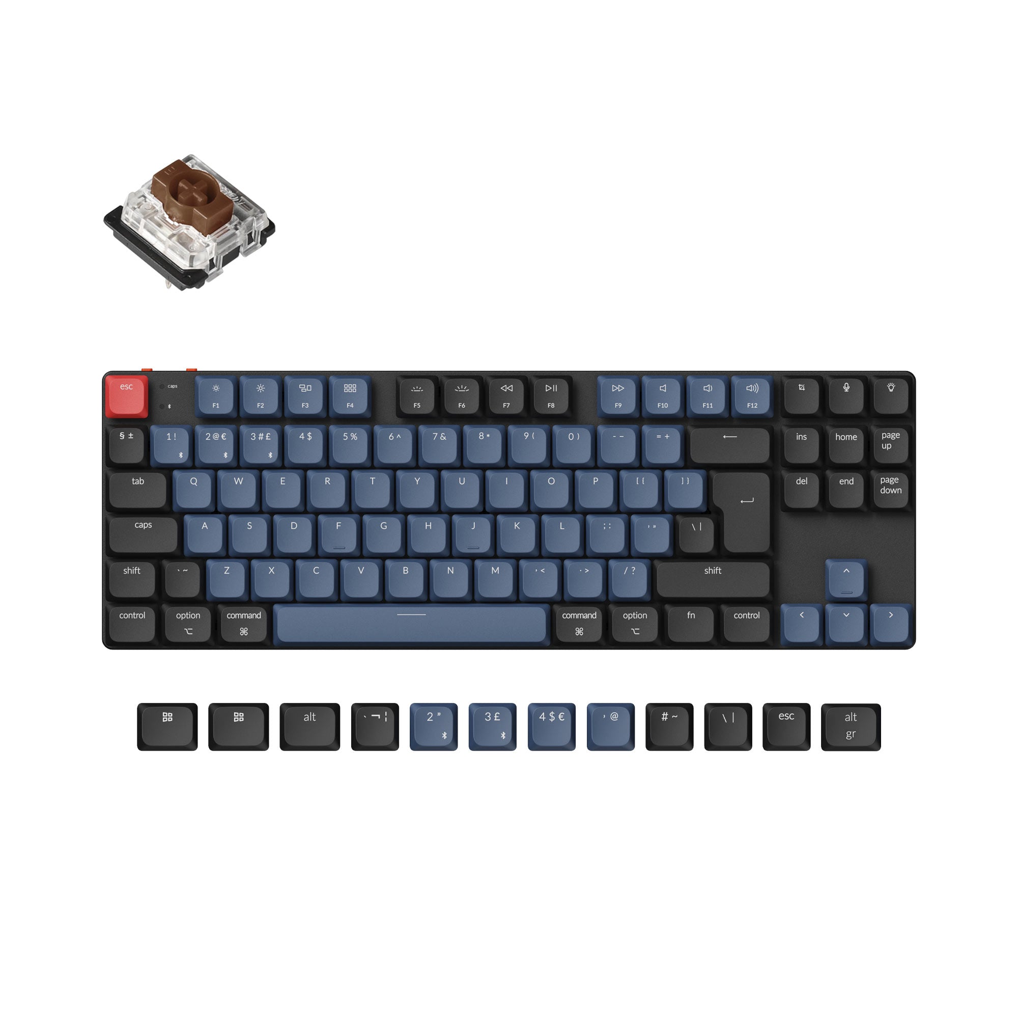 Keychron K1 Pro QMK/VIA ultra-slim custom mechanical keyboard 80 percent TKL layout for Mac Windows Linux low-profile Gateron brown ISO UK layout