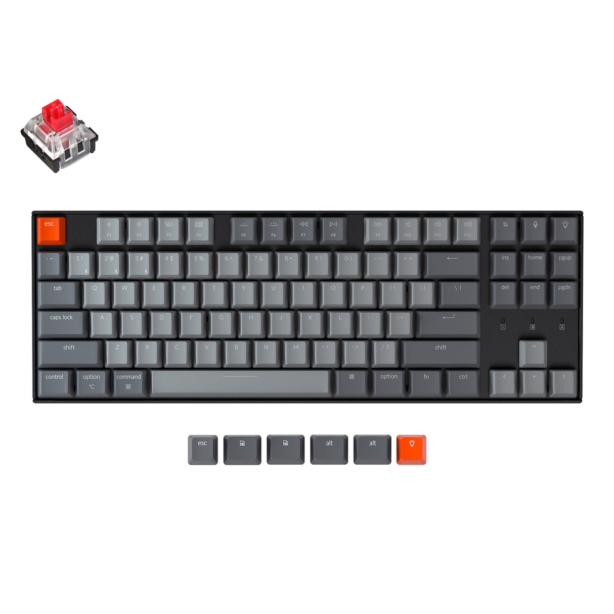 Keychron K8 tenkeyless wireless mechanical keyboard for Mac Windows iOS RGB white backlight with Hot-swappable Keychron Optical switch red