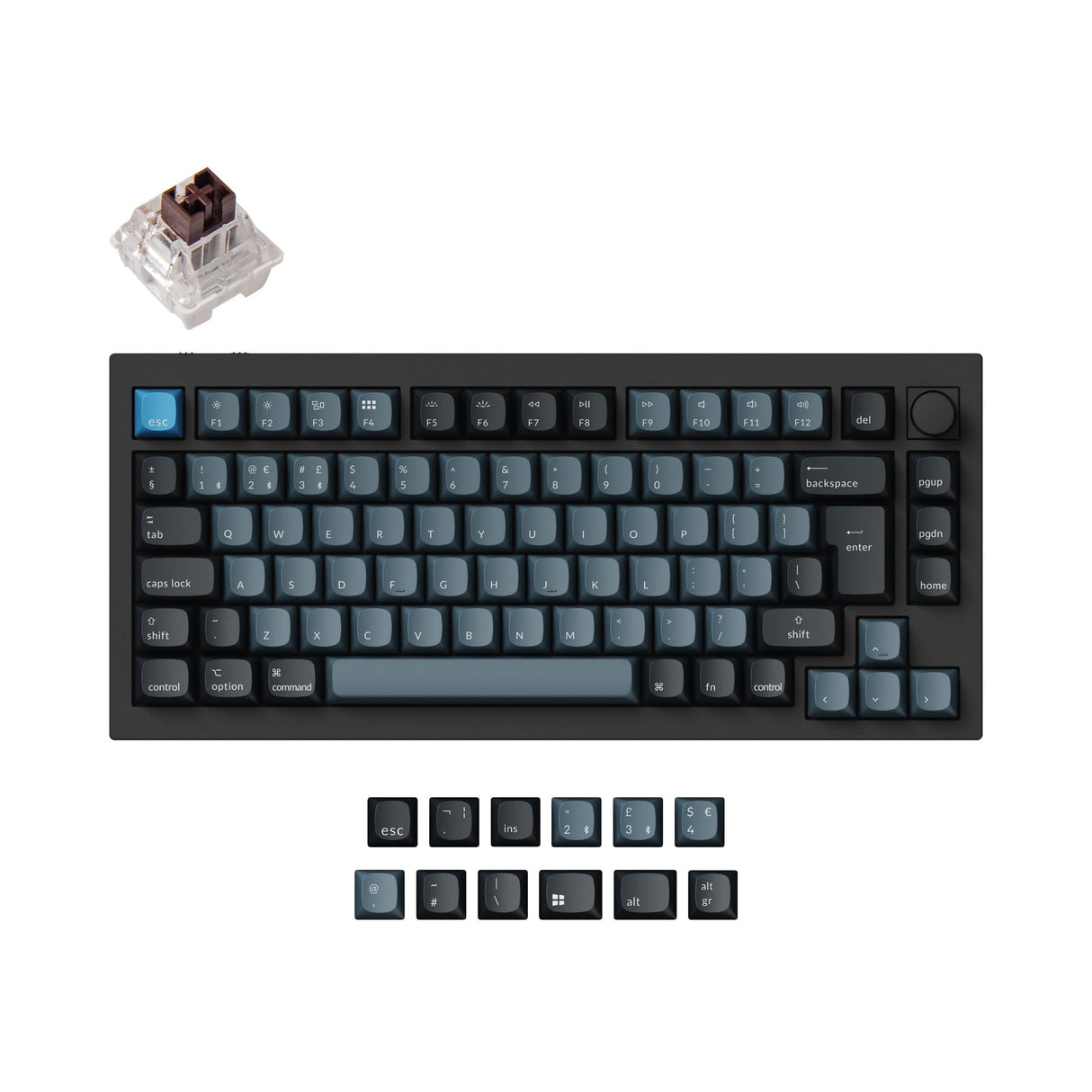 Keychron Q1 Pro QMK/VIA wireless custom mechanical keyboard 75 percent layout aluminum black for Mac WIndows Linux RGB backlight hot-swappable K Pro switch Brown ISO UK layout