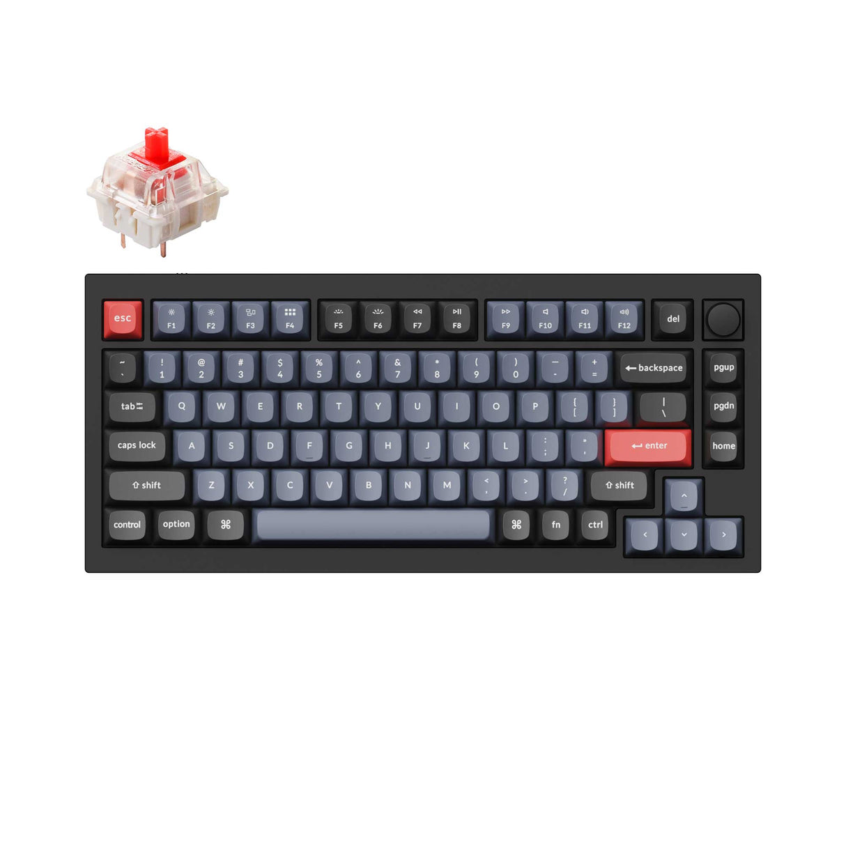 Keychron Q1 QMK VIA custom mechanical keyboard 75 percent layout full aluminum black frame knob version for Mac Windows iOS RGB backlight with hot swappable Gateron G Pro switch red