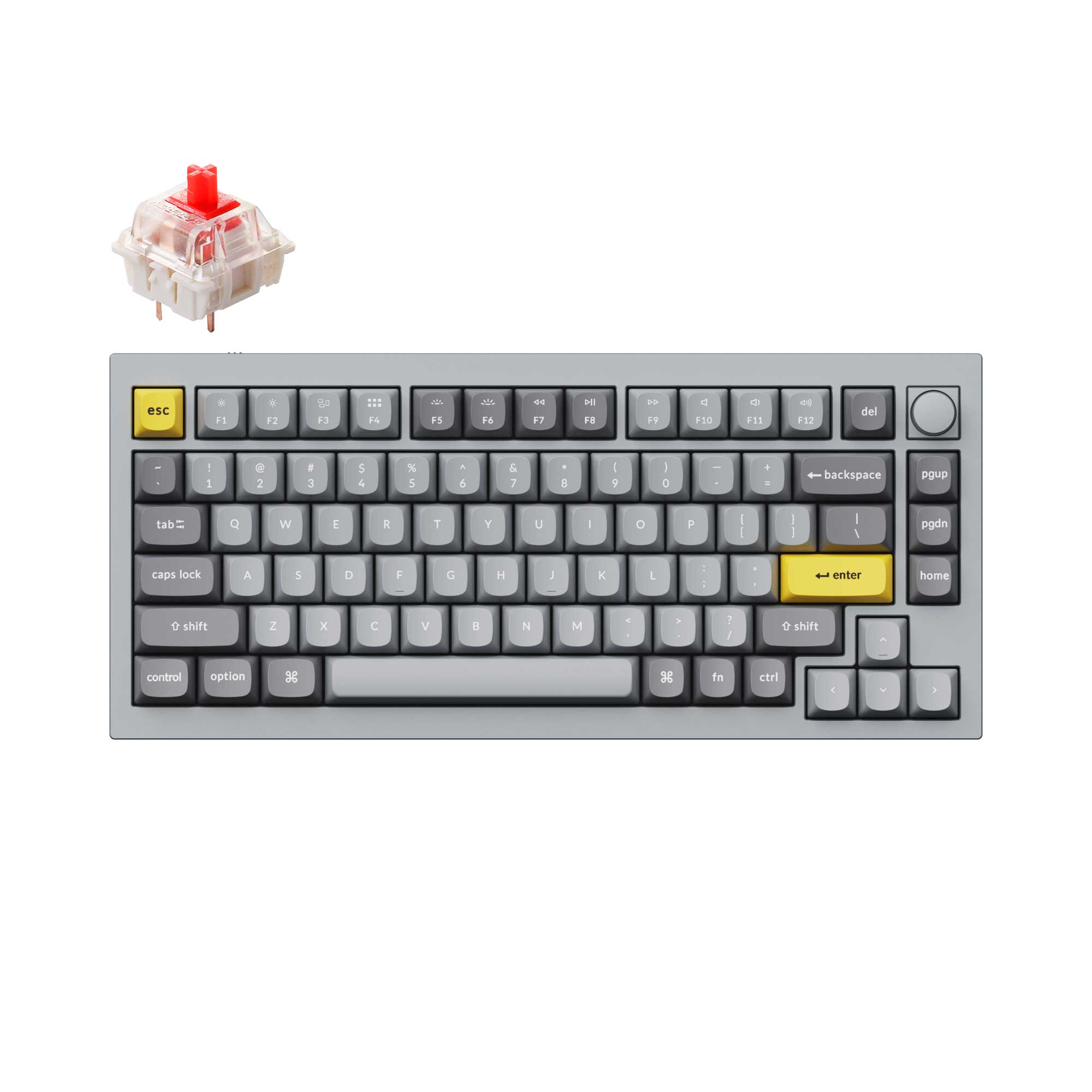 Keychron Q1 QMK VIA custom mechanical keyboard 75 percent layout full aluminum grey frame knob version for Mac Windows iOS RGB backlight with hot swappable Gateron G Pro switch red