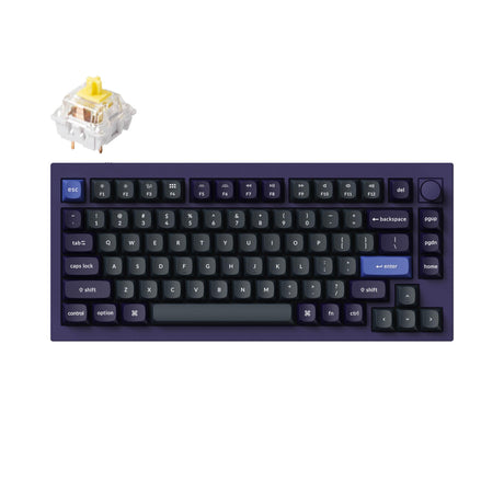 Keychron Q1 QMK VIA custom mechanical keyboard 75 percent layout full aluminum knob version Mac Windows Linux RGB backlight hot swappable purple K Pro banana switch