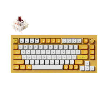 Keychron Q1 QMK VIA custom mechanical keyboard 75 percent layout full aluminum knob version Mac Windows RGB backlight hot swappable orange yellow Gateron G Pro brown switch