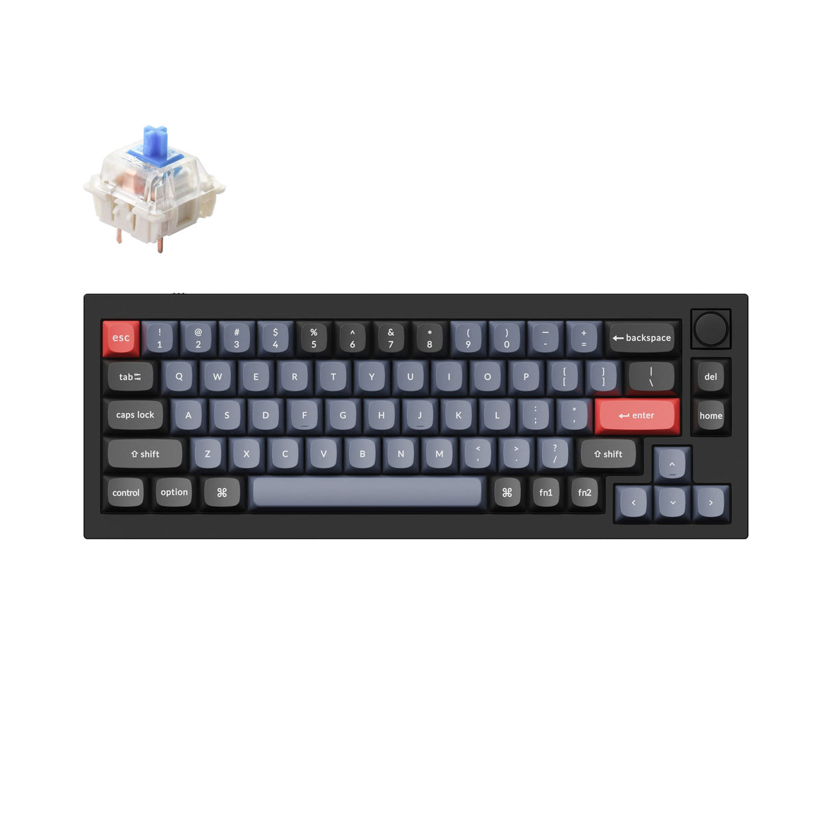 Keychron Q2 QMK VIA custom mechanical keyboard 65 percent layout full aluminum black frame knob for Mac Windows iOS RGB backlight with hot swappable Gateron G Pro switch blue