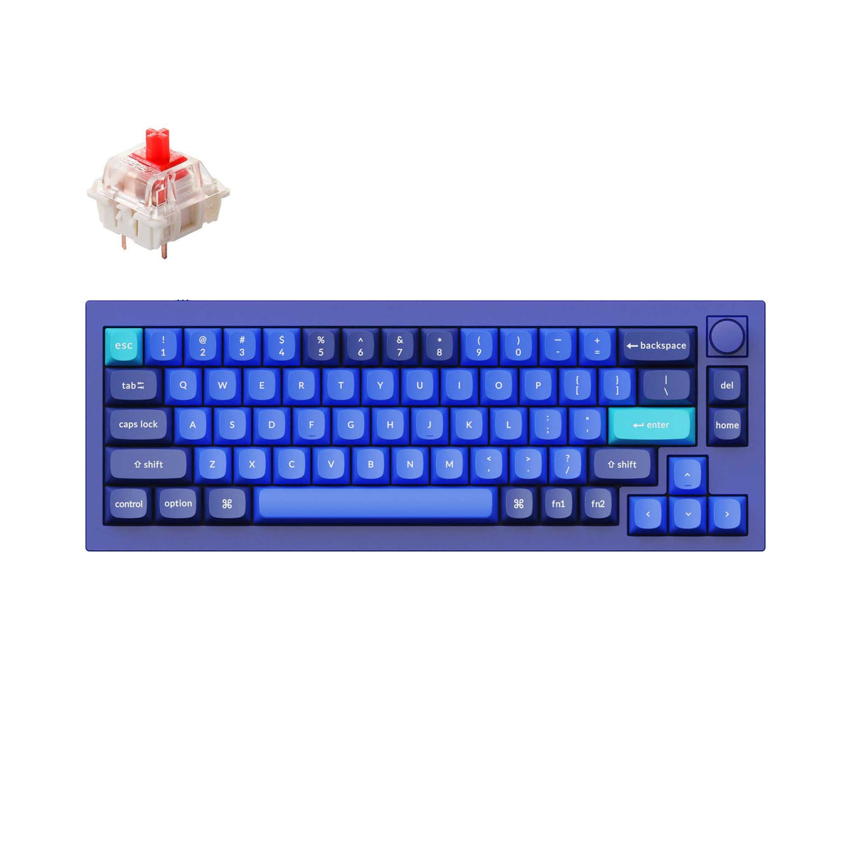 Keychron Q2 QMK VIA custom mechanical keyboard 65 percent layout full aluminum blue frame knob for Mac Windows iOS RGB backlight with hot swappable Gateron G Pro switch red