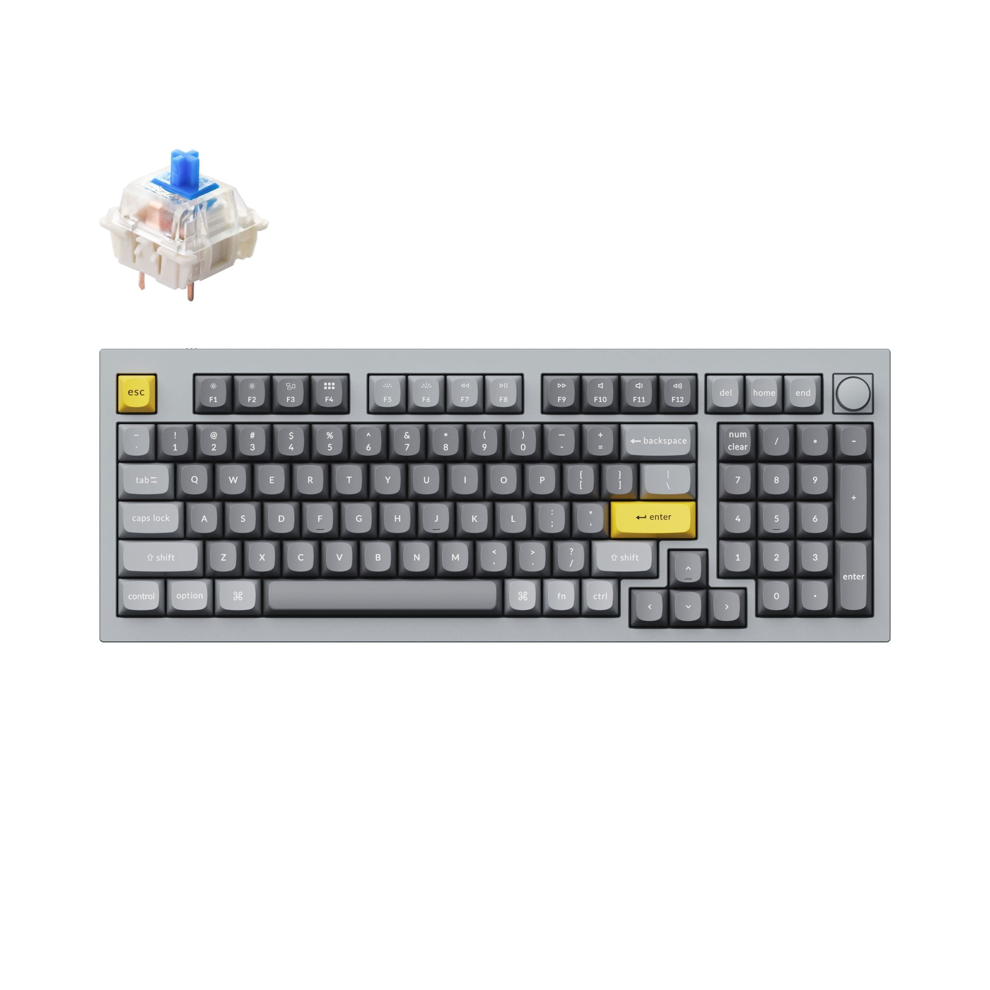 Keychron Q5 QMK VIA custom mechanical keyboard 1800 compact 96 percent layout full aluminum grey frame B knob for Mac Windows RGB backlight with hot swappable Gateron G Pro switch blue