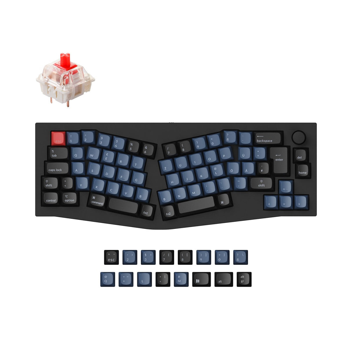 Keychron Q8 QMK VIA Custom Mechanical Keyboard Alice Layout Full Aluminum Frame For Mac Windows Linux Fully Assembled Knob Carbon Black German ISO DE Layout Gateron G Pro Red 