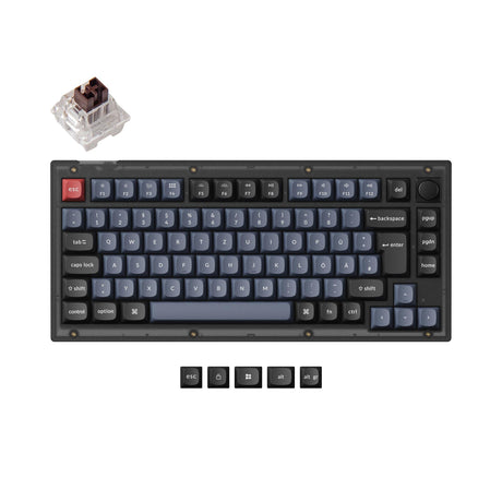 Keychron V1 QMK VIA custom mechanical keyboard 75 percent layout hot-swappable PBT keycaps Keychron K Pro switch brown ISO German layout