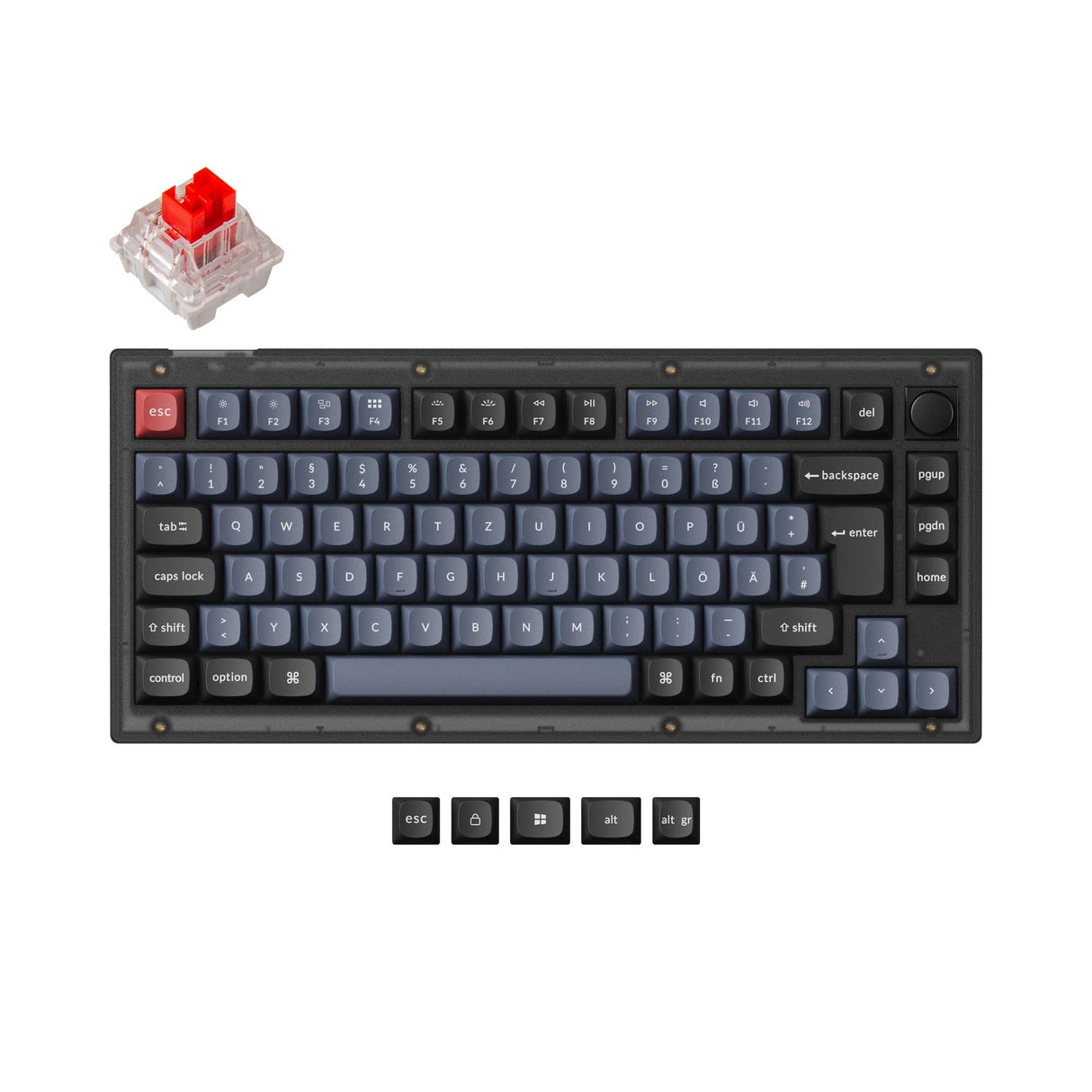 Keychron V1 QMK VIA custom mechanical keyboard 75 percent layout hot-swappable PBT keycaps Keychron K Pro switch red ISO German layout