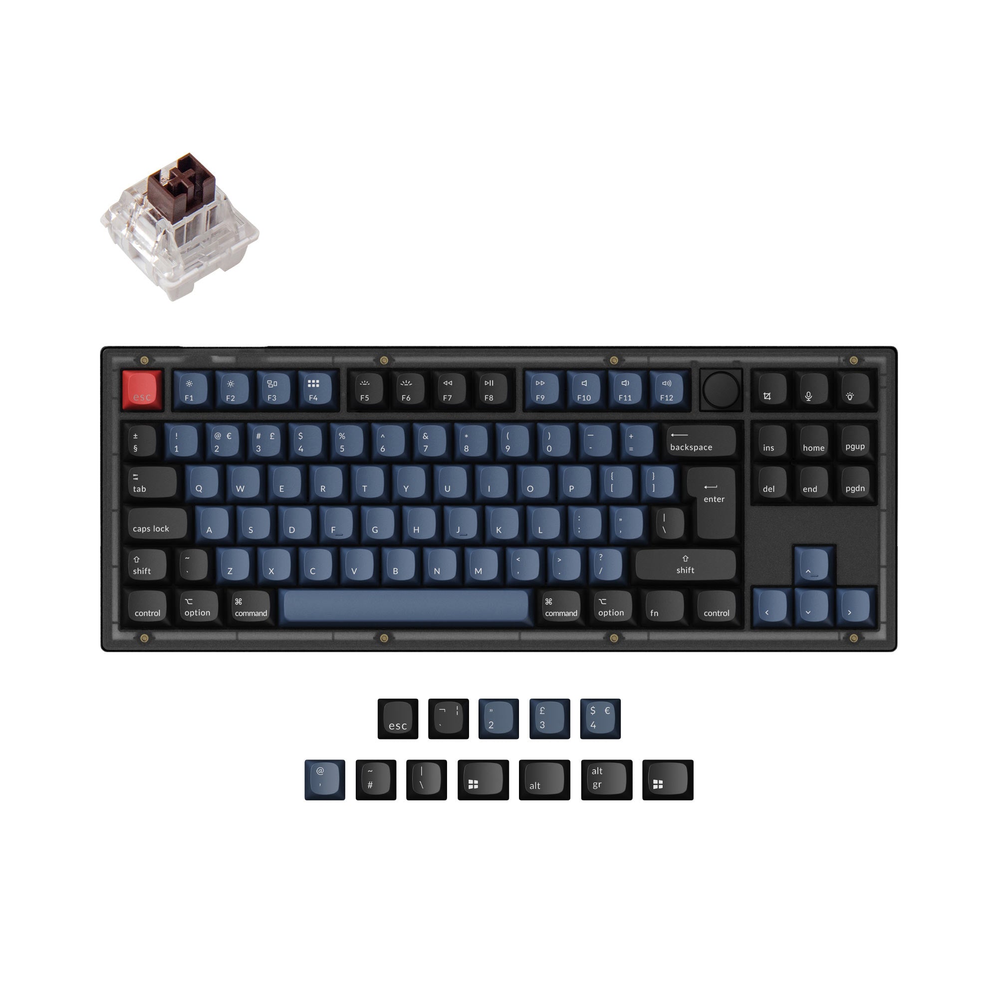 Keychron V3 QMK VIA custom mechanical keyboard 80 percent layout frosted black knob Mac Windows Linux hot-swappable Keychron K Pro switch brown ISO UK layout