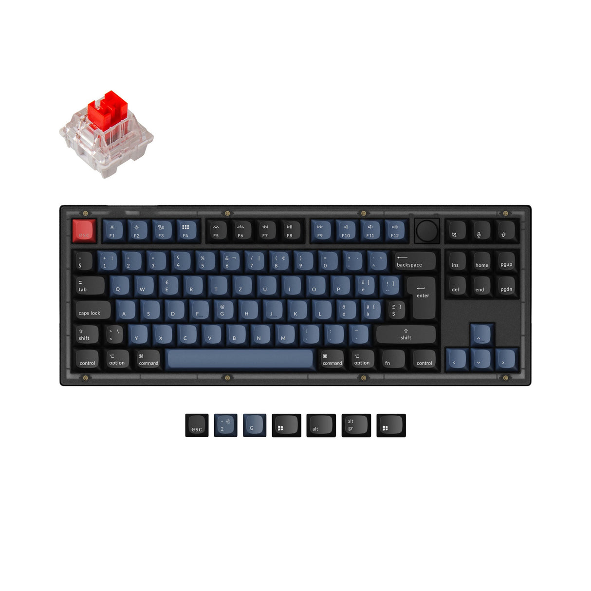 Keychron V3 QMK VIA custom mechanical keyboard 80 percent layout frosted black knob Mac Windows Linux hot-swappable Keychron K Pro switch red ISO Swiss layout