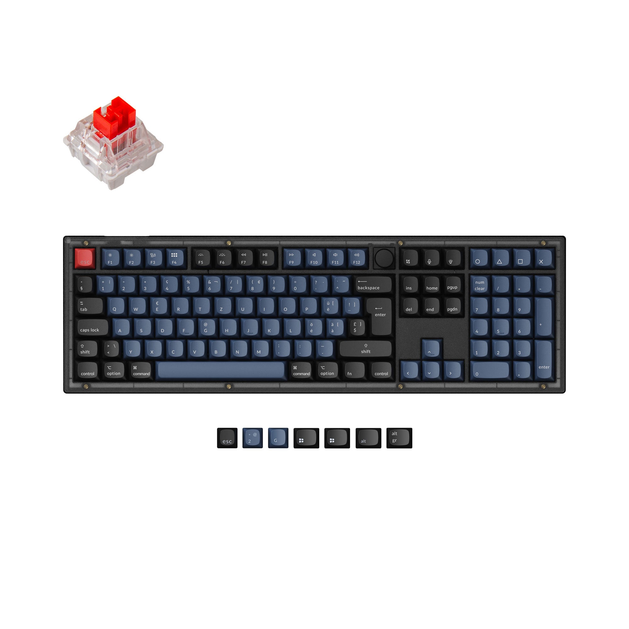 Keychron V6 QMK VIA custom mechanical keyboard 100 percent full size layout frosted black knob Mac Windows Linux hot-swappable Keychron K Pro switch red ISO Swiss layout