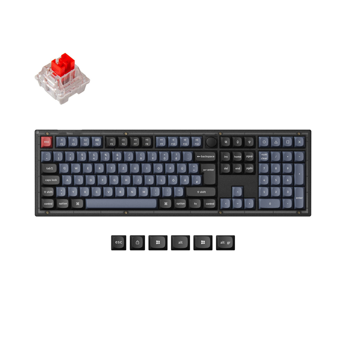 Keychron V6 QMK VIA custom mechanical keyboard 100 percent layout hot-swappable PBT keycaps Keychron K Pro switch red ISO German layout