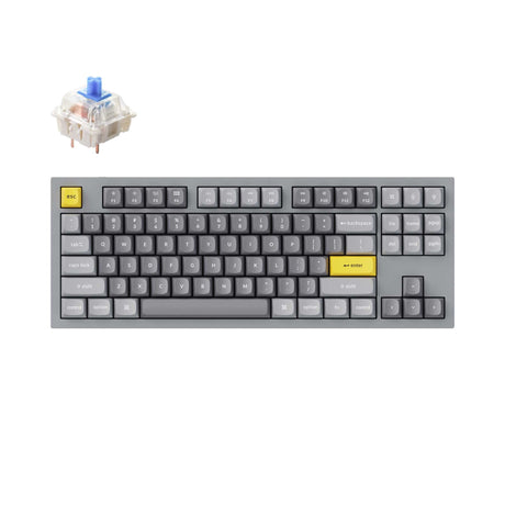 Keychron Q3 QMK VIA custom mechanical keyboard tenkeyless 80 percent layout full aluminum grey frame for Mac Windows iOS RGB backlight with hot swappable Gateron G Pro switch blue