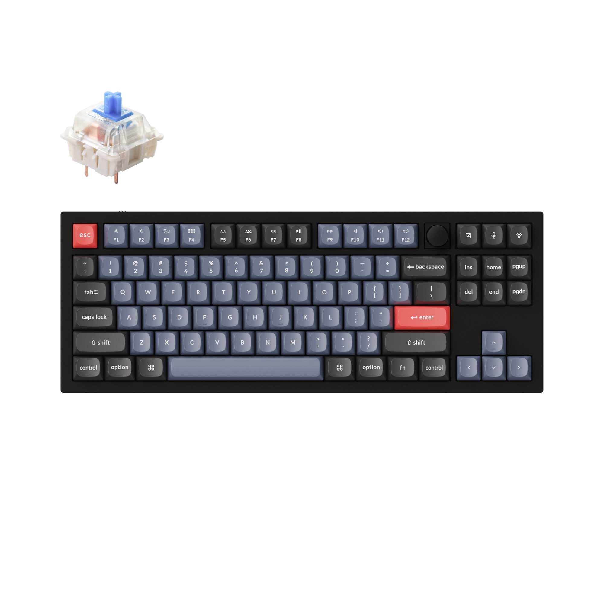 Keychron Q3 QMK VIA custom mechanical keyboard tenkeyless 80 percent layout full aluminum black frame knob for Mac Windows iOS RGB backlight with hot swappable Gateron G Pro switch blue