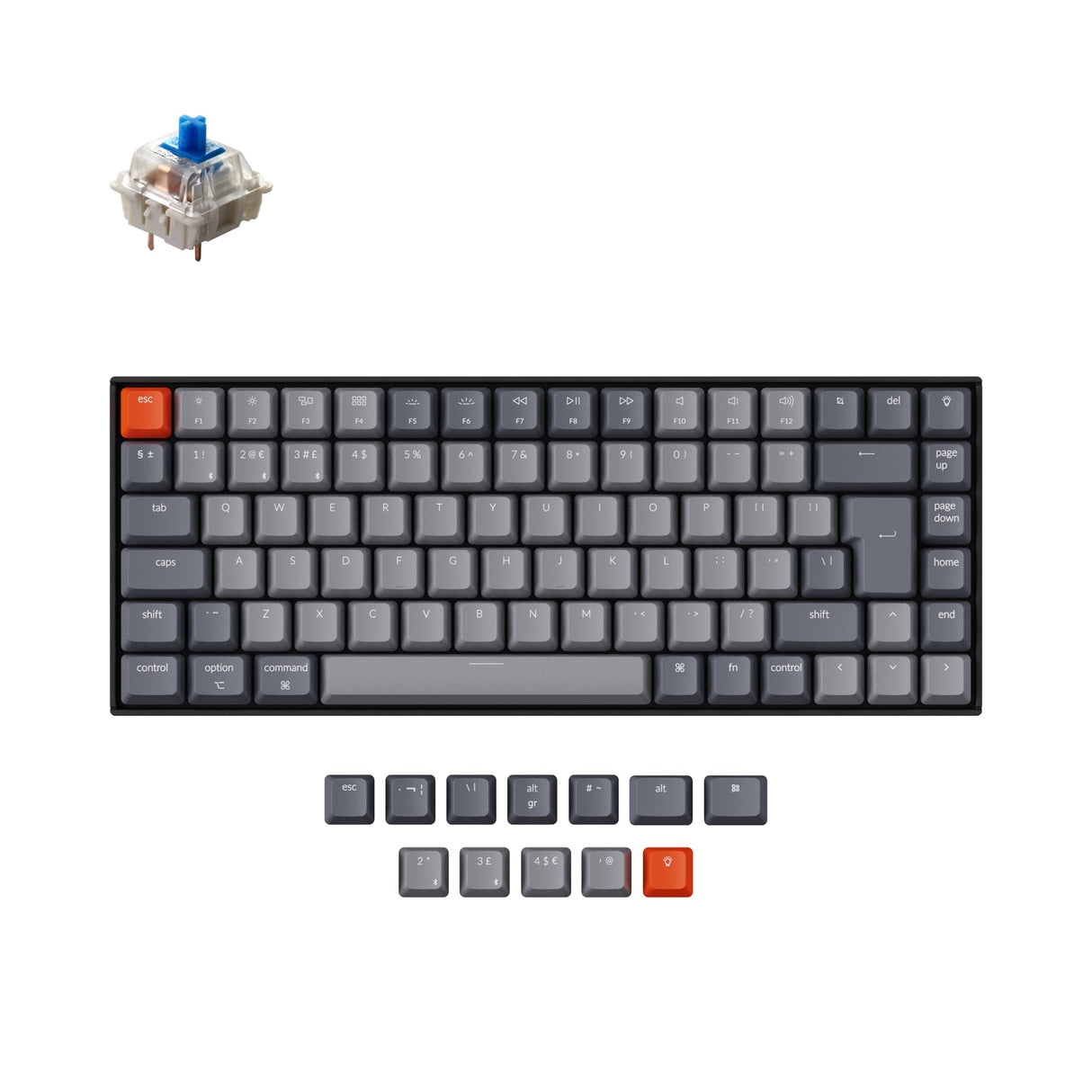 keychron k2 uk iso wireless mechanical keyboard gateron blue switch for mac windows rgb white backlight