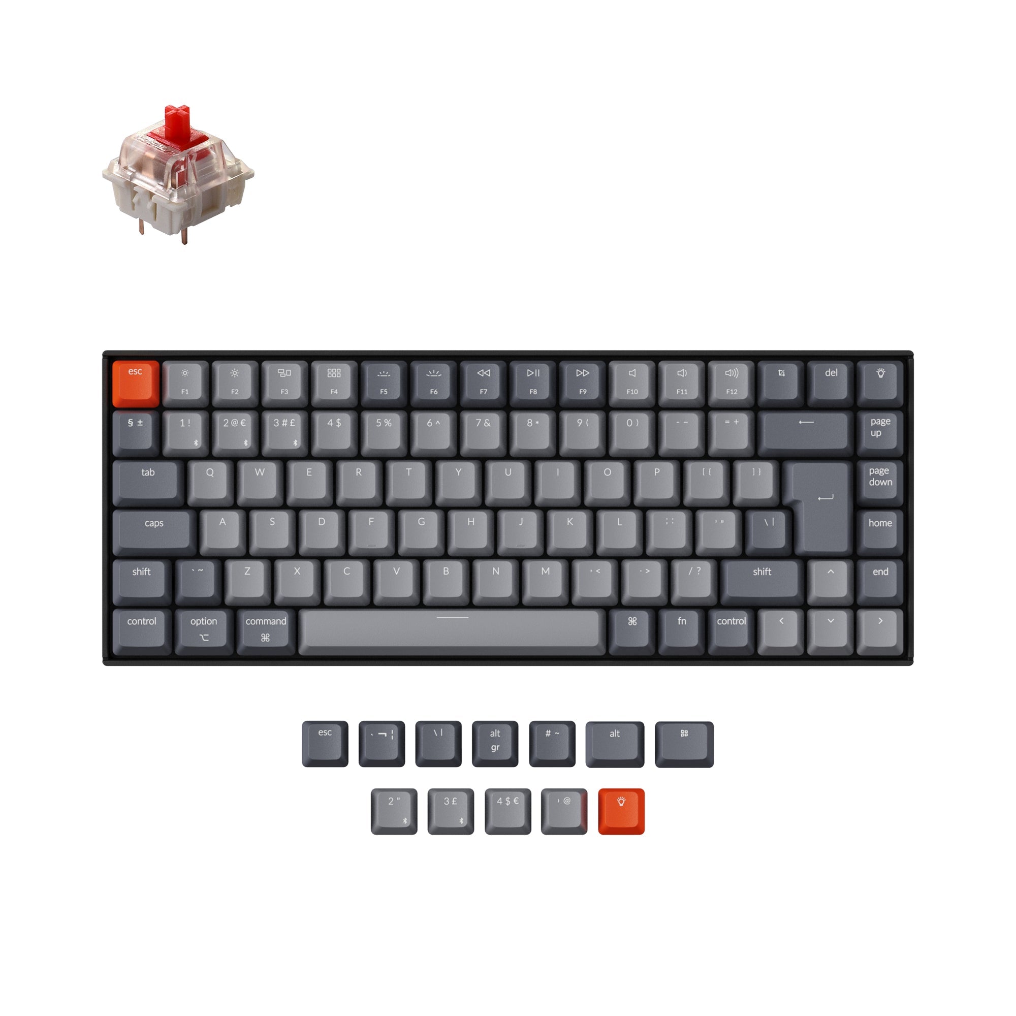 keychron k2 uk iso wireless mechanical keyboard gateron red switch for mac windows rgb white backlight