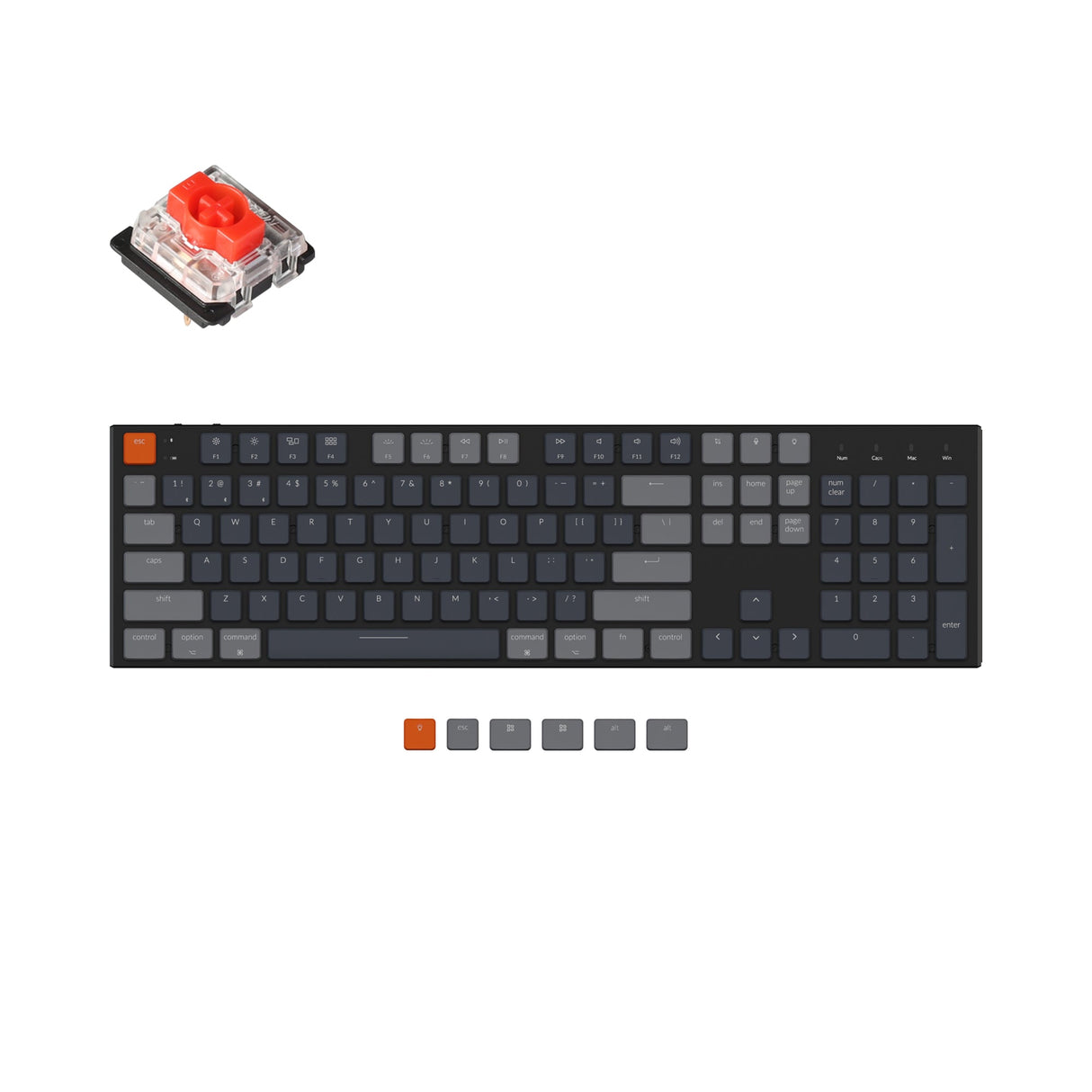 keychron k5 wired wireless low profile mechanical keyboard rgb backlight gateron mechanical switch red mac and windows