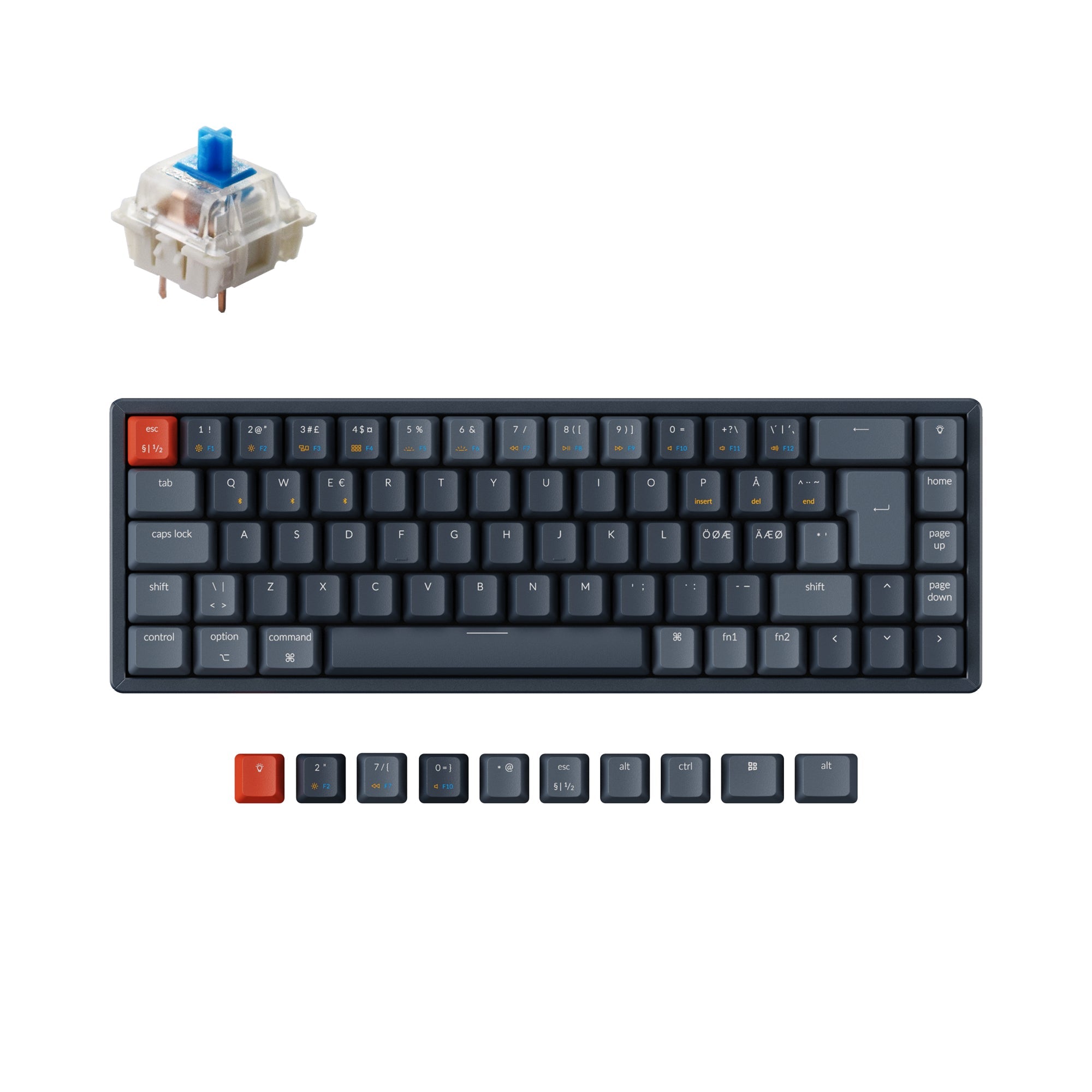 ⁣keychron k6 nordic iso layout wireless mechanical keyboard gateron blue switch rgb backlight for mac windows